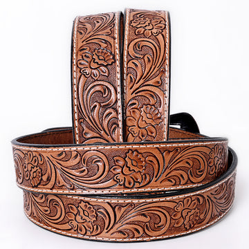 COMFYTACK Western Genuine Leather Belt for Men Women Cowboy Cowgirl Handmade Unisex Full Grain Heavy Duty Floral Tooled Belt